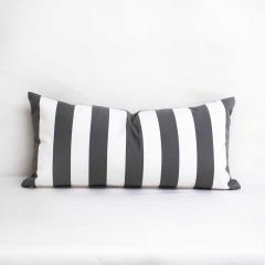 Indoor/Outdoor Sunbrella Yacht Stripe Charcoal Grey - 24x12 Vertical Stripes Throw Pillow