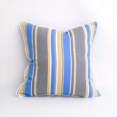 Indoor/Outdoor Robert Allen Sunbrella Boca Linda Blue Tide - 20x20 Vertical Stripes Throw Pillow with Welt