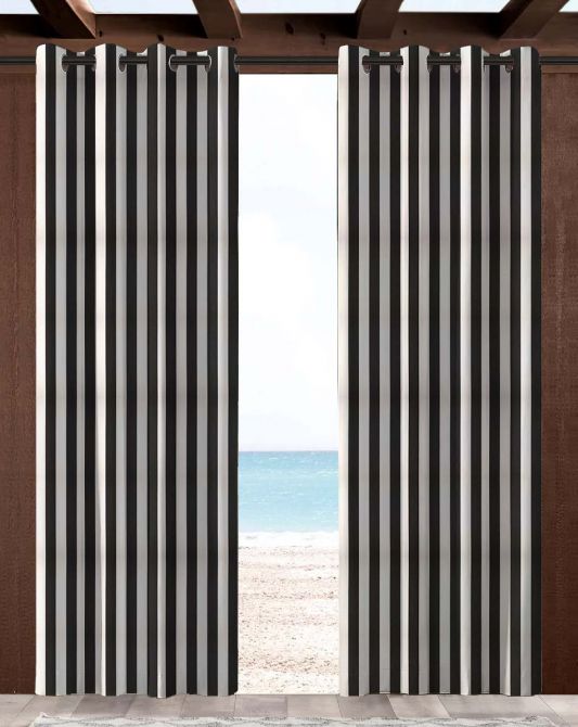 Classic Cabana Sunbrella Black Stripe Outdoor Fabric by The Yard